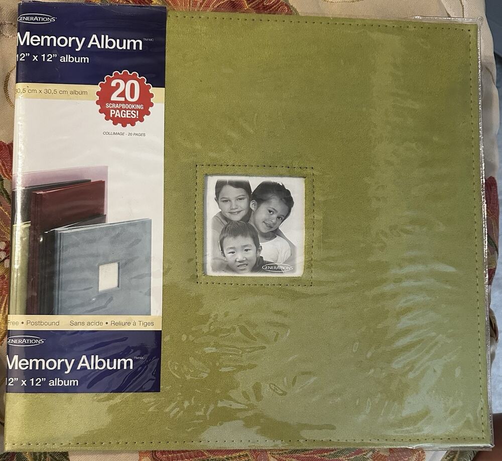 Generations 12x12 Green Faux Leather Memory Scrapbook Album Top Loading 10 Pages